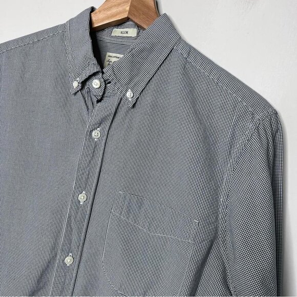 J Crew Mens Size Small Cotton Button Down Shirt Blue Gingham Dress Slim Preppy - Picture 3 of 10